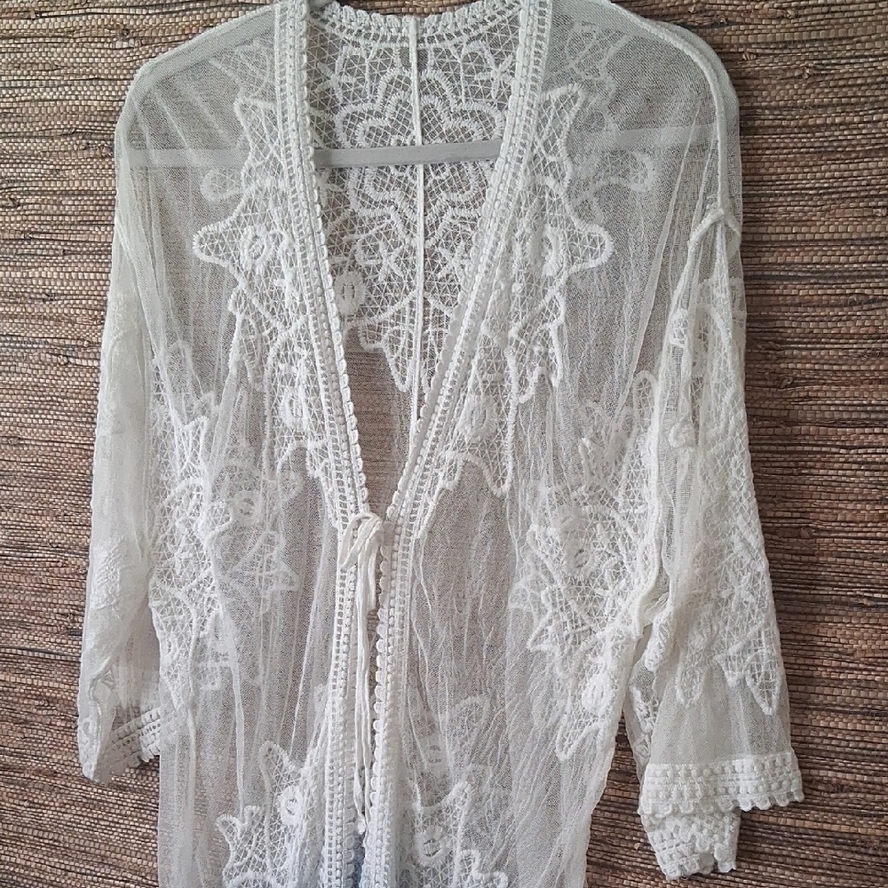 Boho Lace Kimono – Ombre Blue Fade & Romantic Lace - Picture 5 of 10